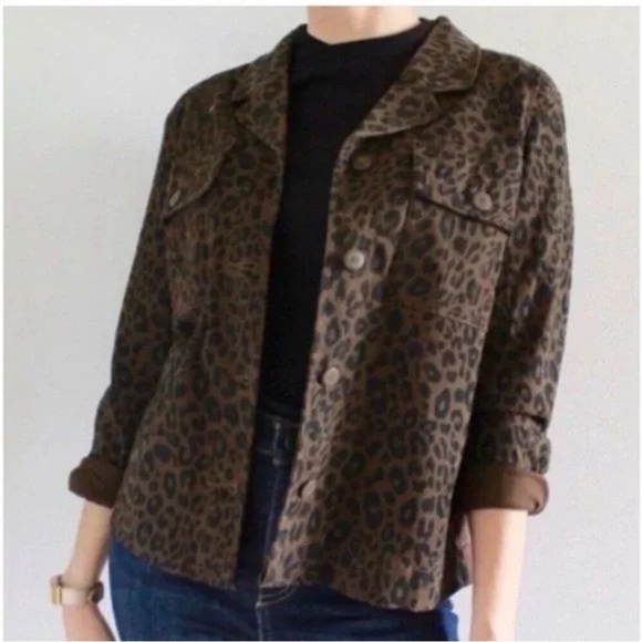 Sanctuary | Brown & Black Leopard Print Jean Jacket | Size Small - Picture 3 of 10